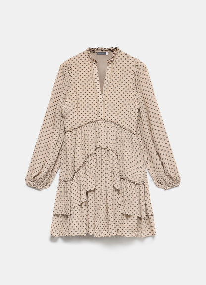 Neutral Jacquard Polka Dot Mini Dress