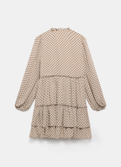 Neutral Jacquard Polka Dot Mini Dress