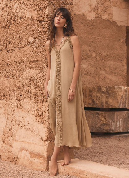 Khaki Embellished Maxi Dress