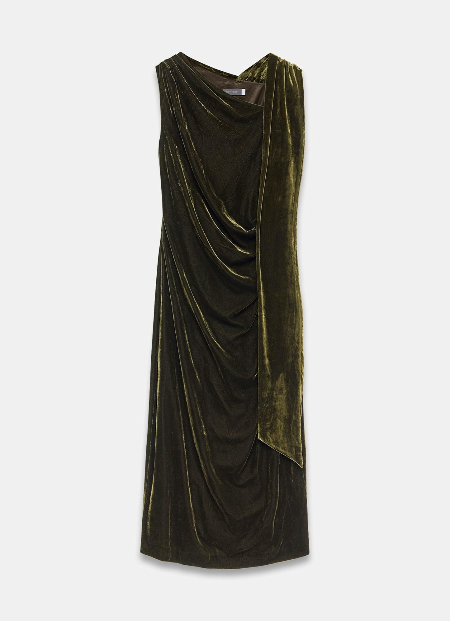 Green Velvet Scarf Detail Midi Dress