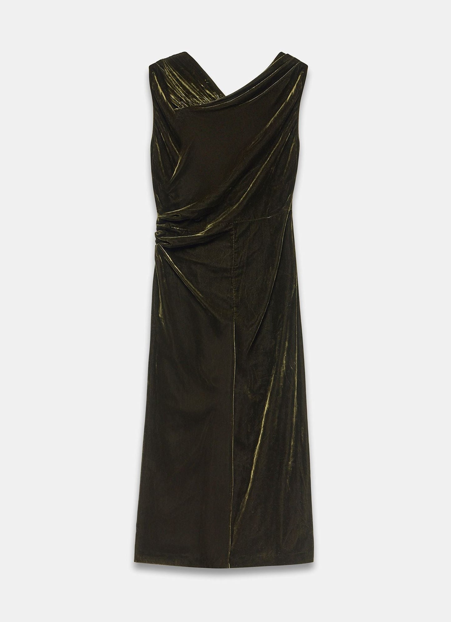 Green Velvet Scarf Detail Midi Dress