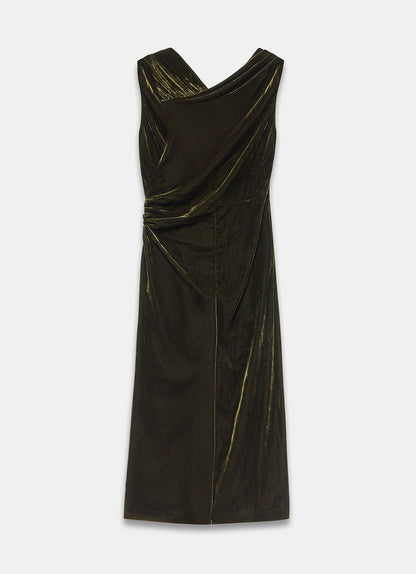 Green Velvet Scarf Detail Midi Dress