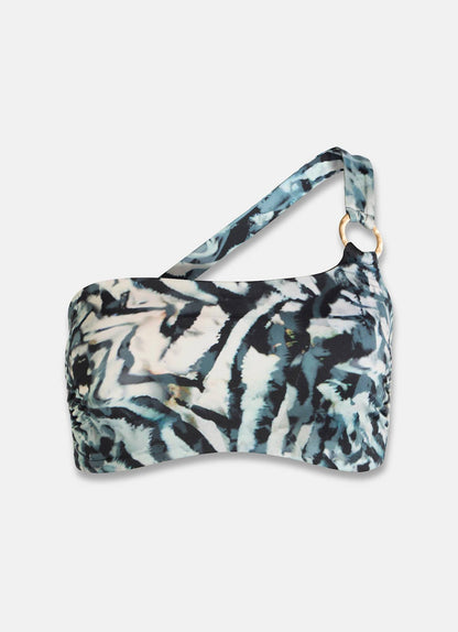 Navy Print One Shoulder Bikini Top