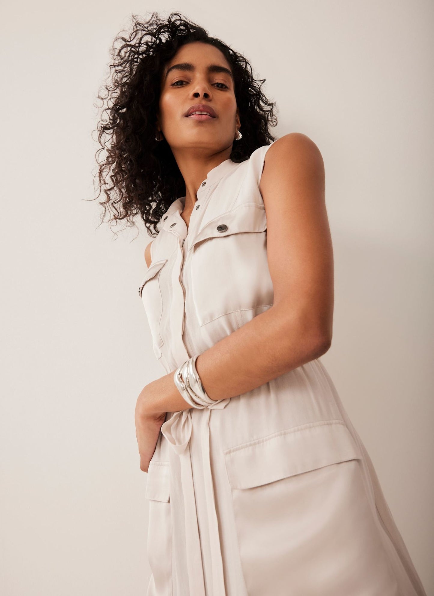 Neutral Utility Midi Dress