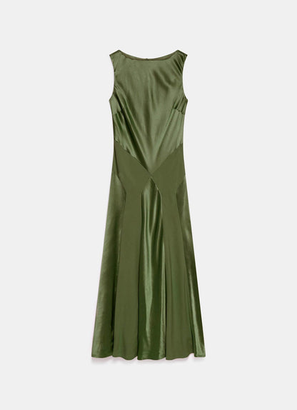 Green Panelled Satin Maxi Dress