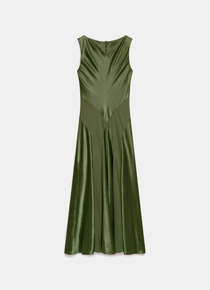 Green Panelled Satin Maxi Dress