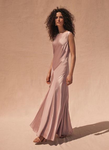 Pink Satin Maxi Dress