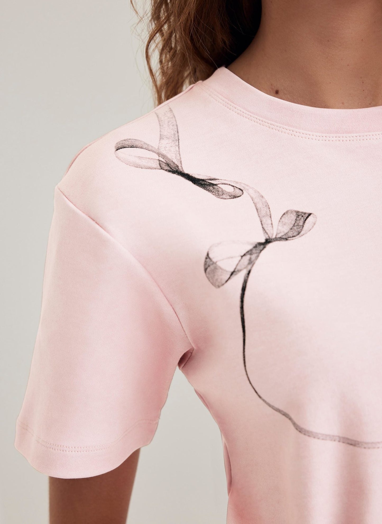 Pink Cotton Ribbon Print T-Shirt