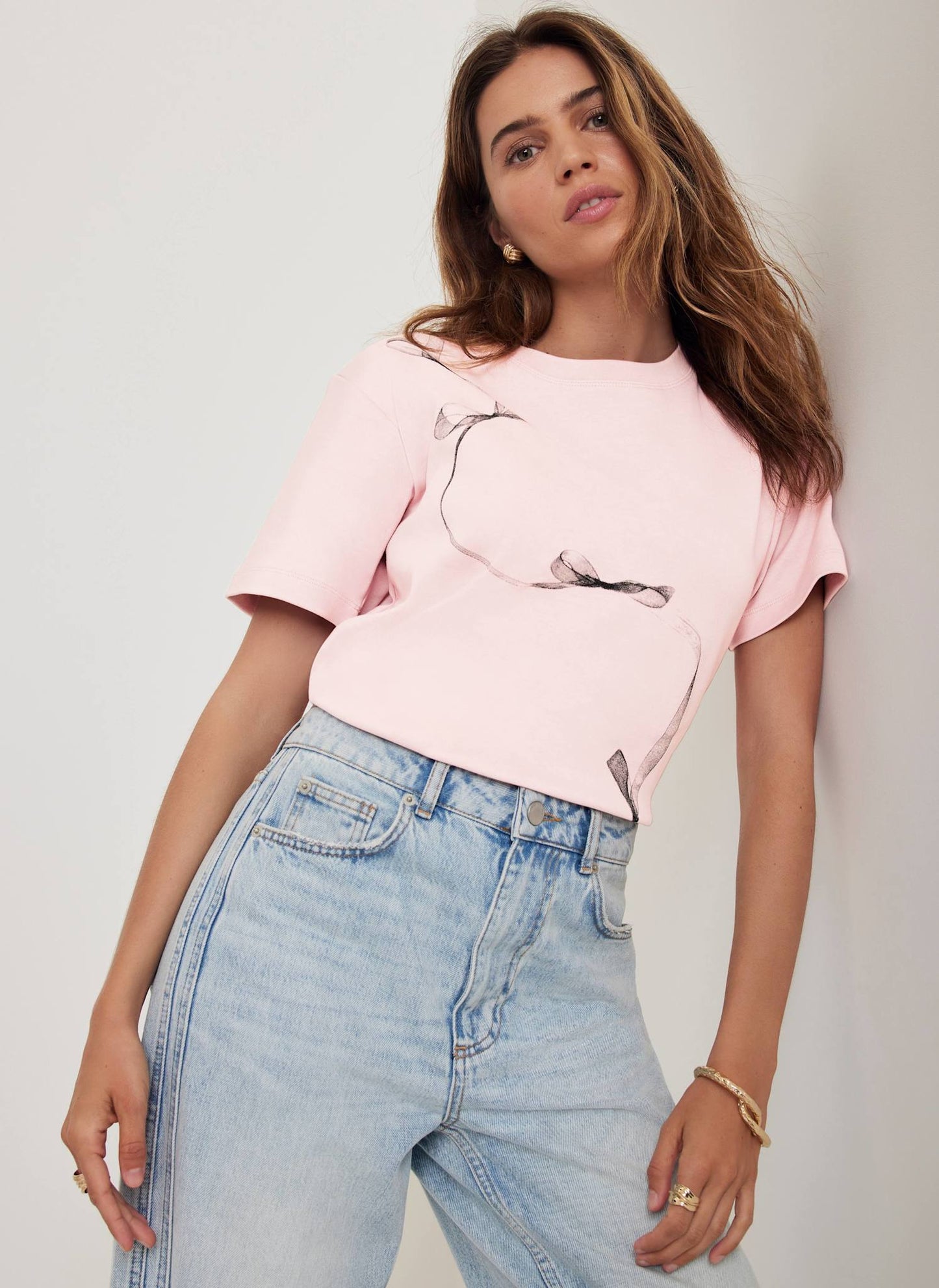 Pink Cotton Ribbon Print T-Shirt