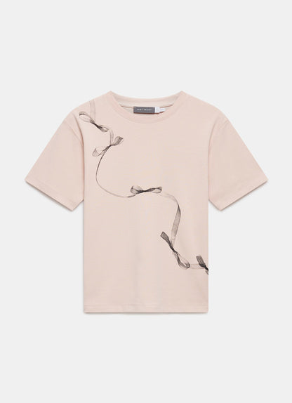 Pink Cotton Ribbon Print T-Shirt
