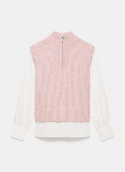 Pink Layered Shirt Knit Jumper
