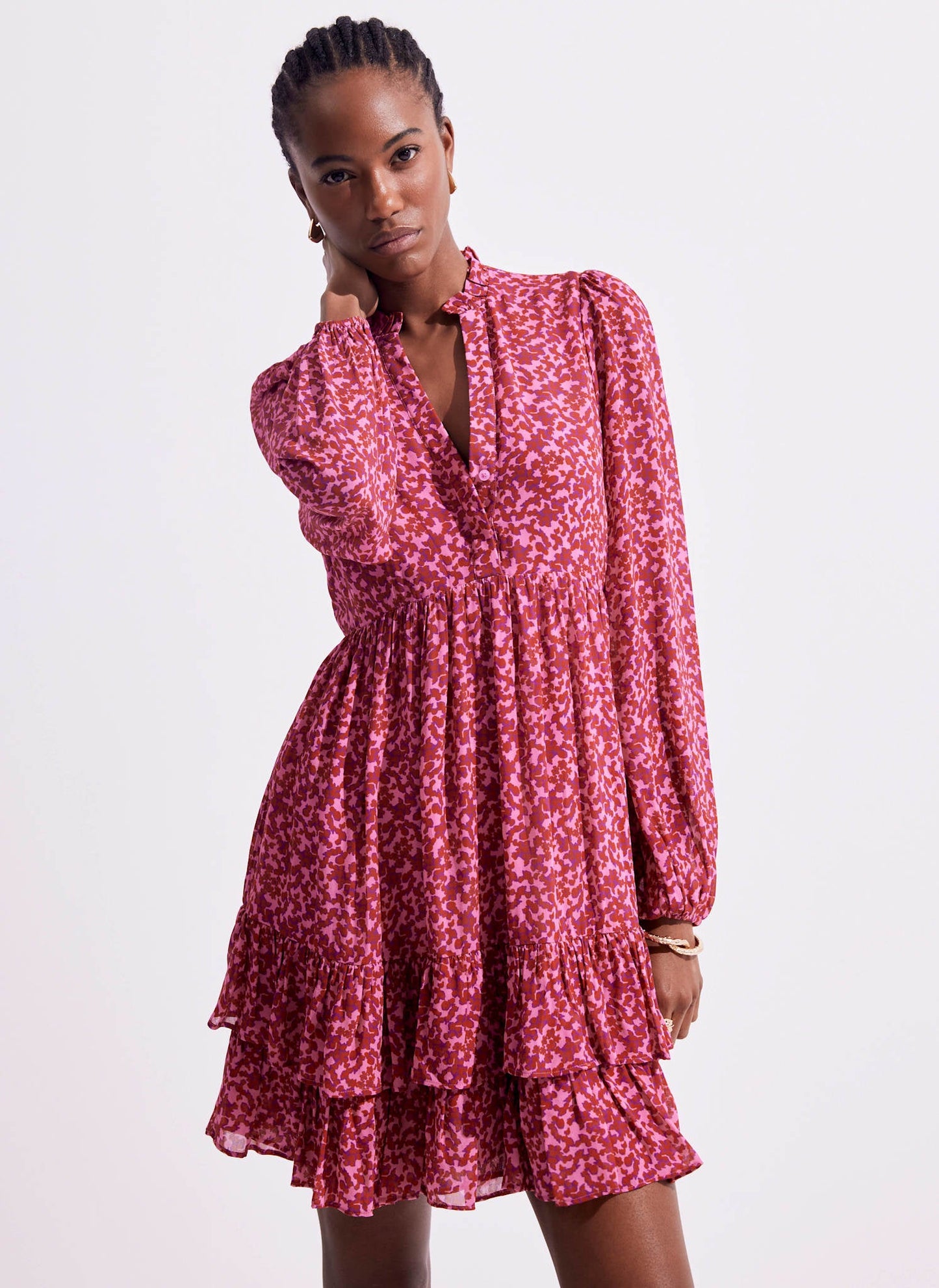 Pink Floral Print Mini Dress