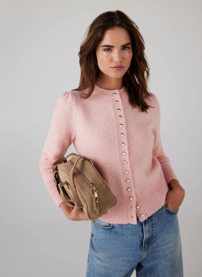 Pink Wool Blend Knit Cardigan