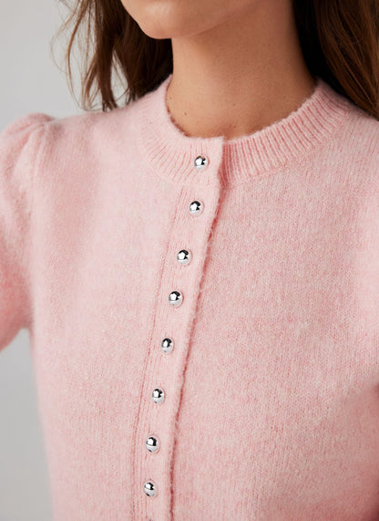 Pink Wool Blend Knit Cardigan