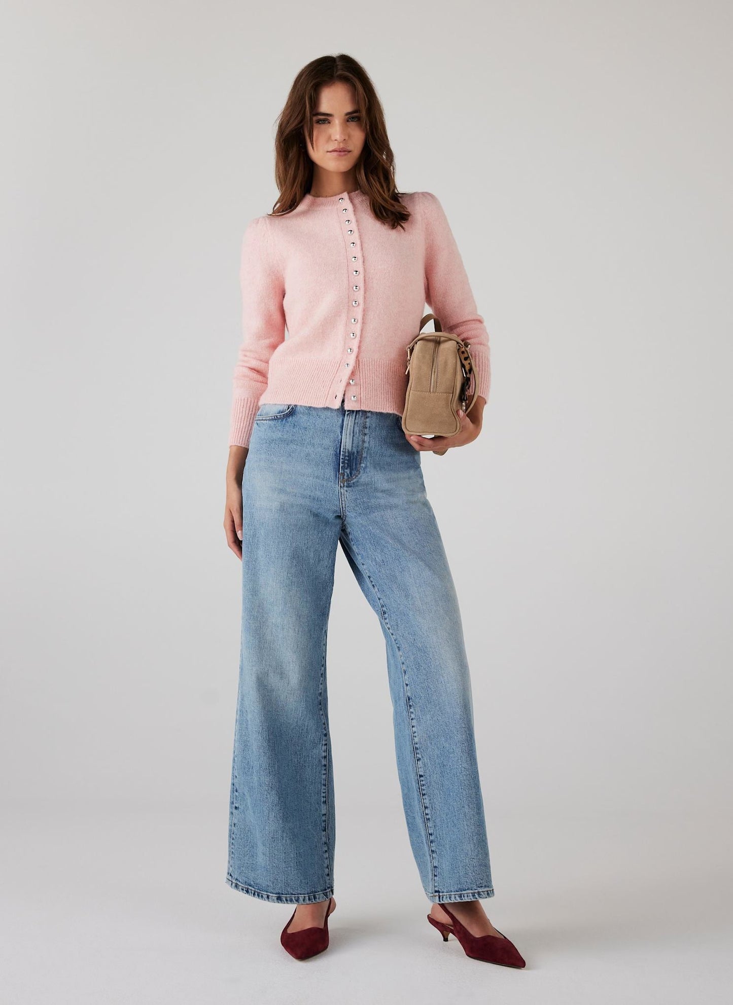 Pink Wool Blend Knit Cardigan