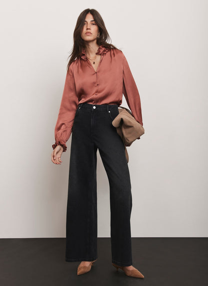 Pink Ruffle Satin Blouse