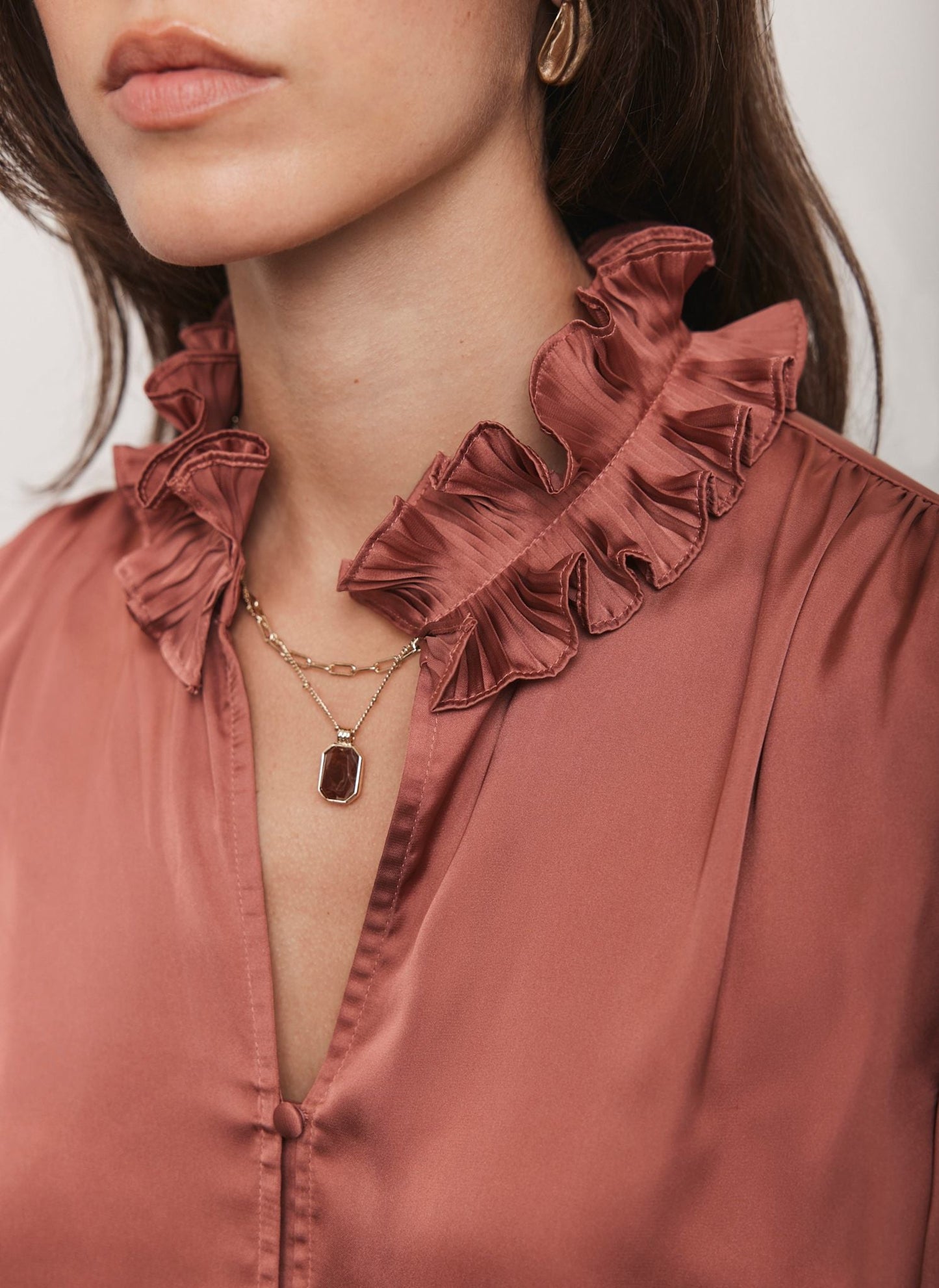 Pink Ruffle Satin Blouse