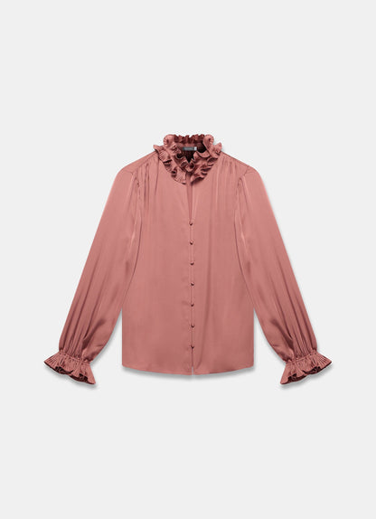 Pink Ruffle Satin Blouse