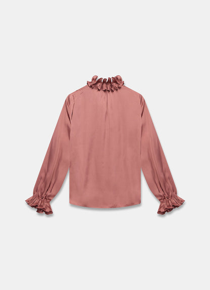 Pink Ruffle Satin Blouse