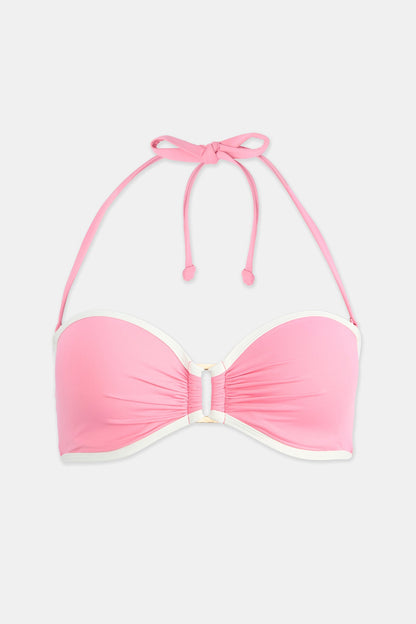 Pink Contrast Trim Bikini Top
