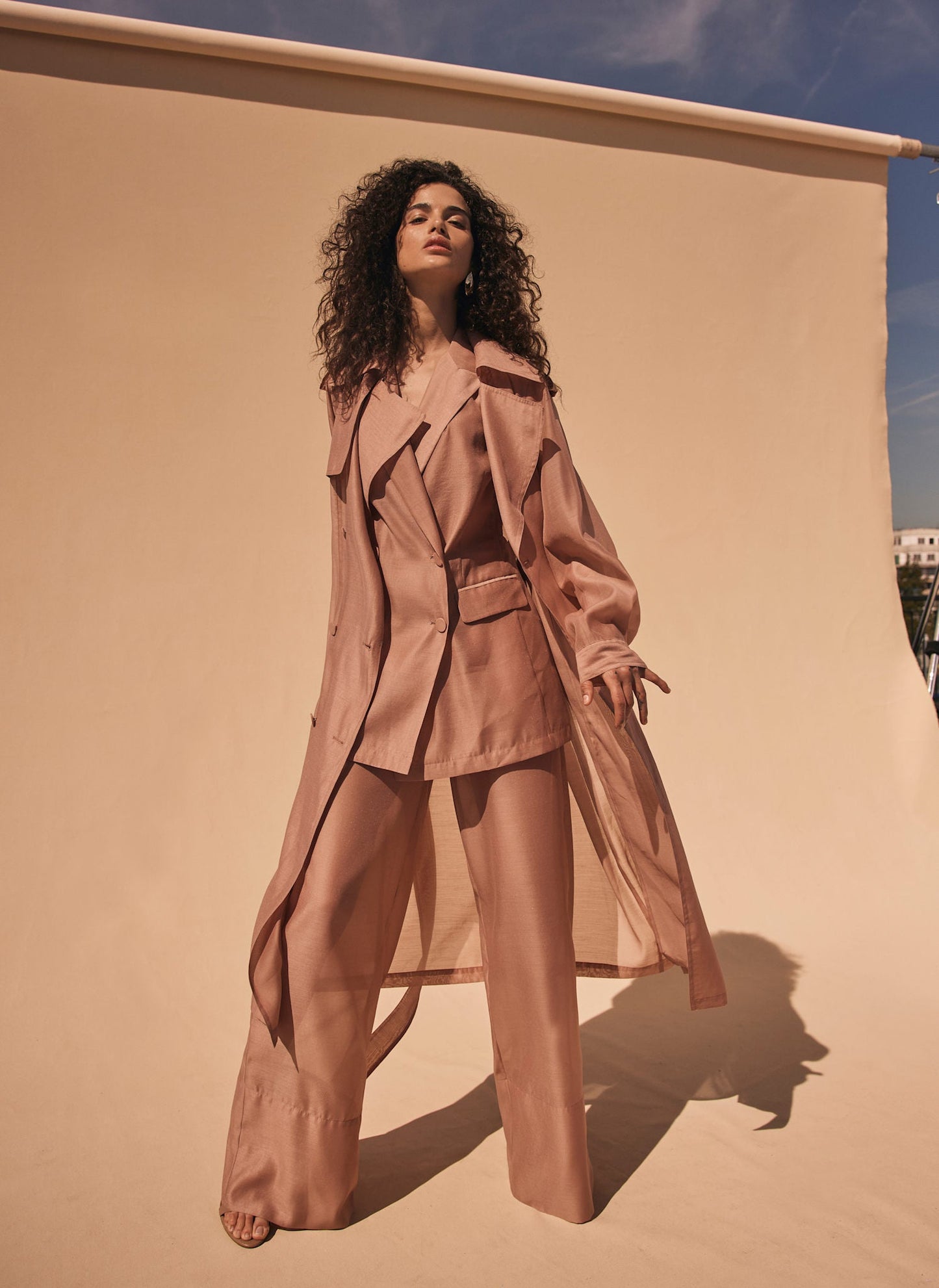 Pink Sheer Organza Trench Coat