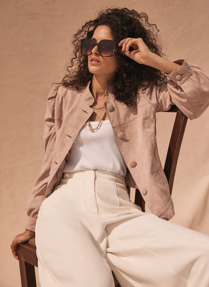 Pink Suede Puff Sleeve Jacket