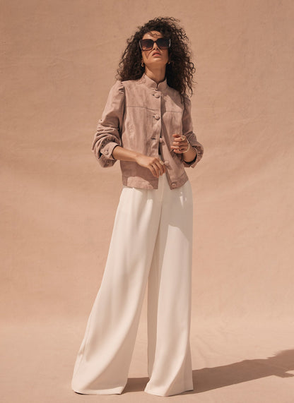 Pink Suede Puff Sleeve Jacket
