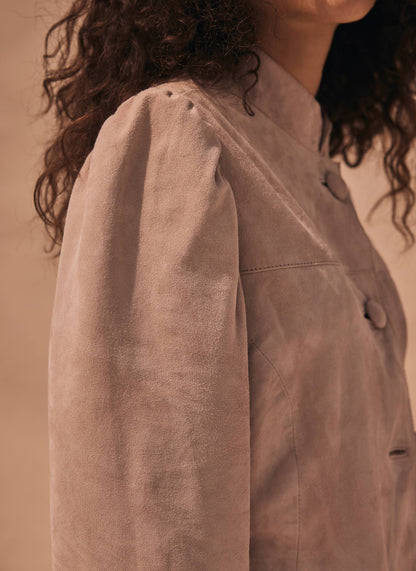 Pink Suede Puff Sleeve Jacket