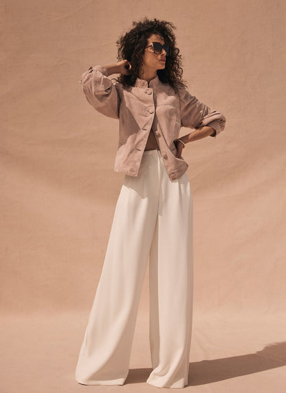Pink Suede Puff Sleeve Jacket