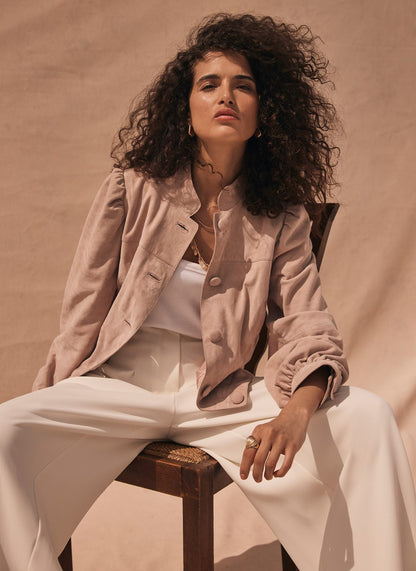 Pink Suede Puff Sleeve Jacket