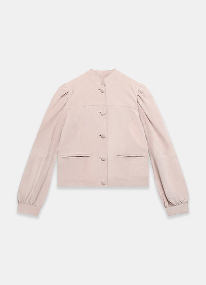 Pink Suede Puff Sleeve Jacket