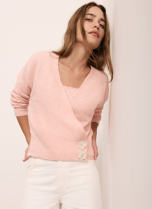 Pink Wrap Detail Knit Cardigan