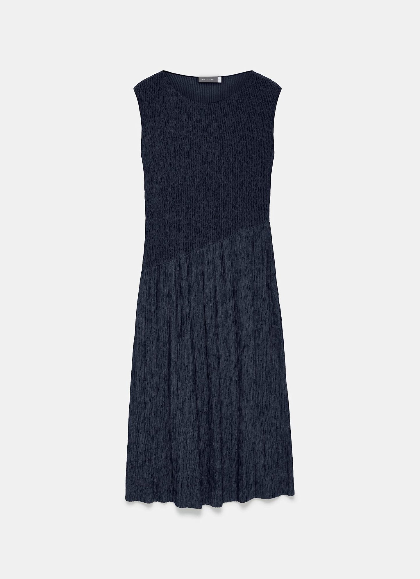 Navy Pleated Midi Dress