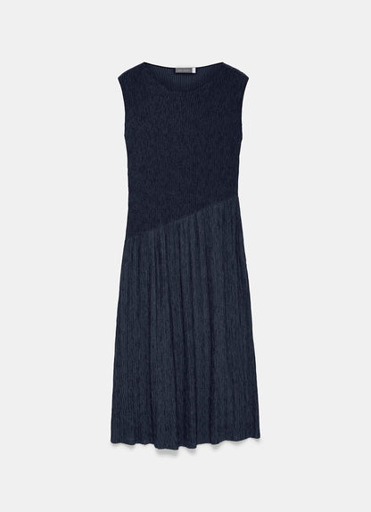 Navy Pleated Midi Dress