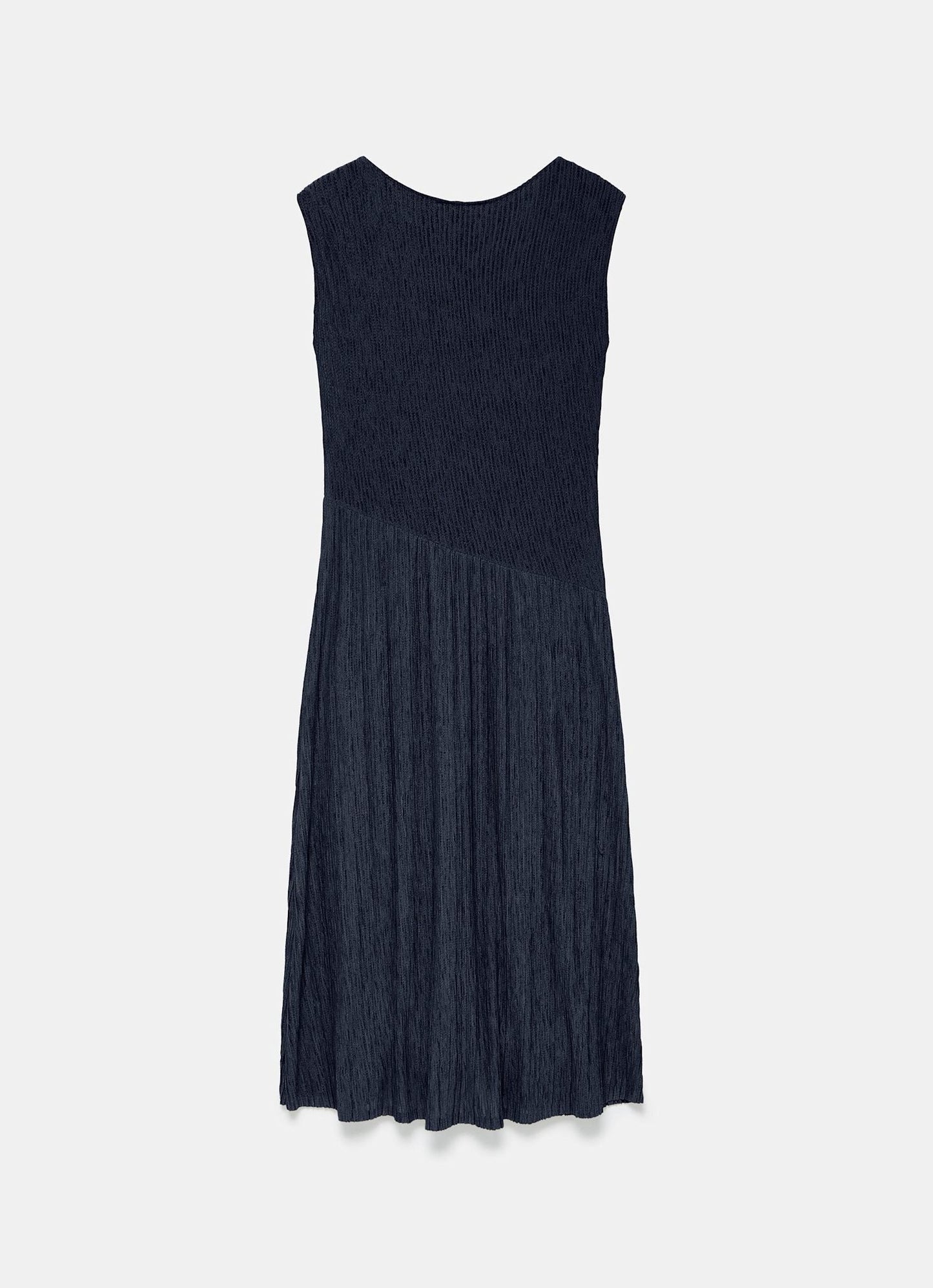 Navy Pleated Midi Dress