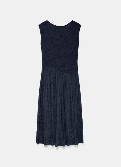 Navy Pleated Midi Dress