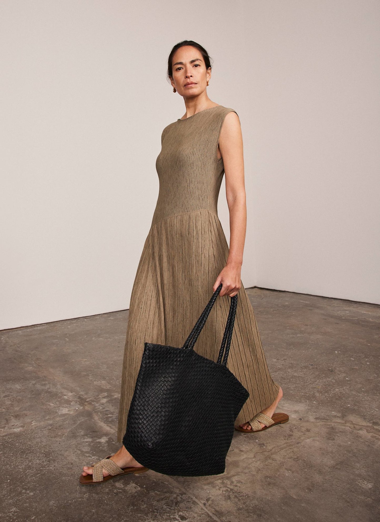 Khaki Jersey Asymmetric Dress