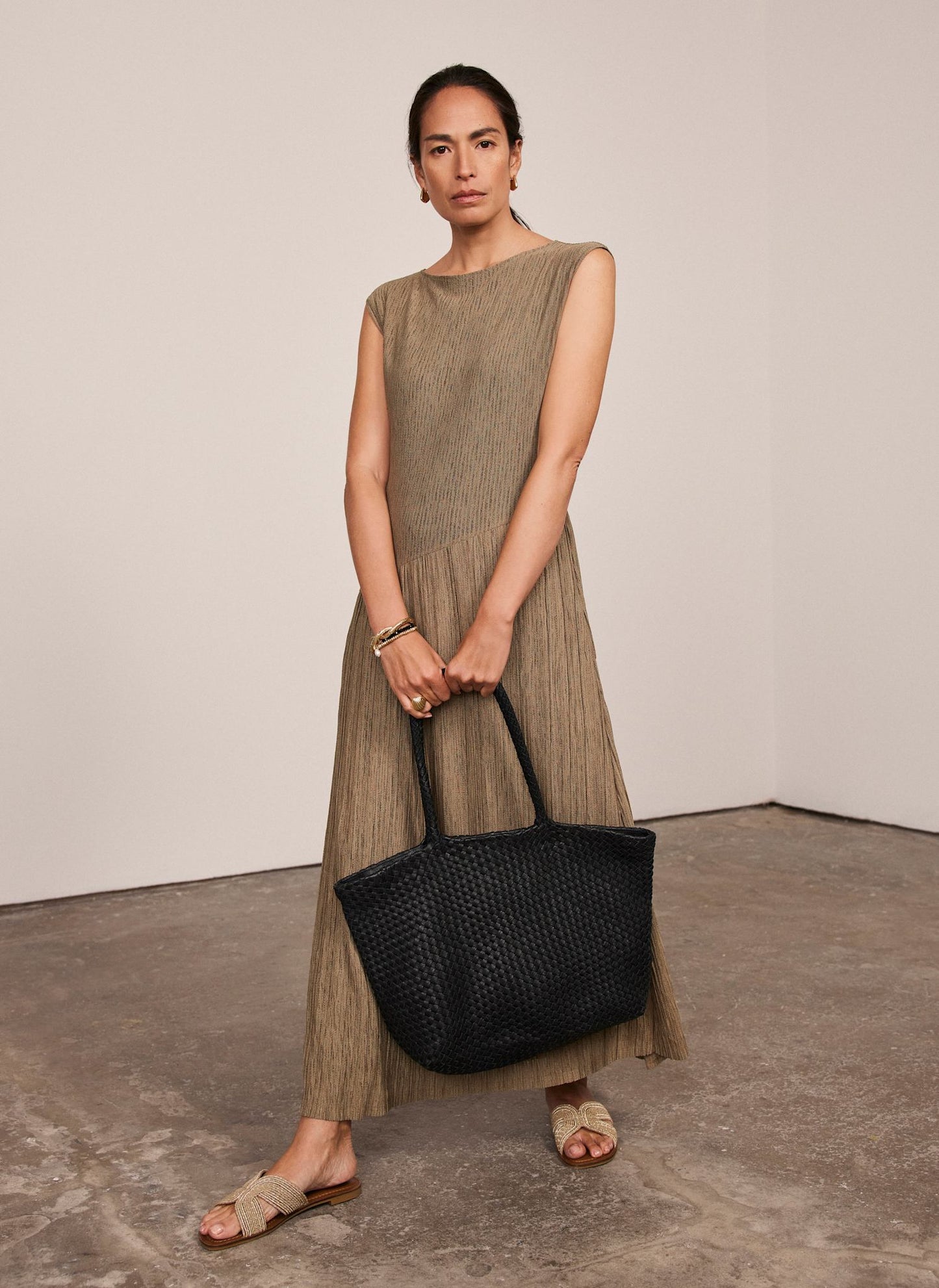 Khaki Jersey Asymmetric Dress