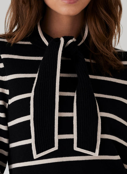 Black Striped Scarf Detail Knit Mini Dress