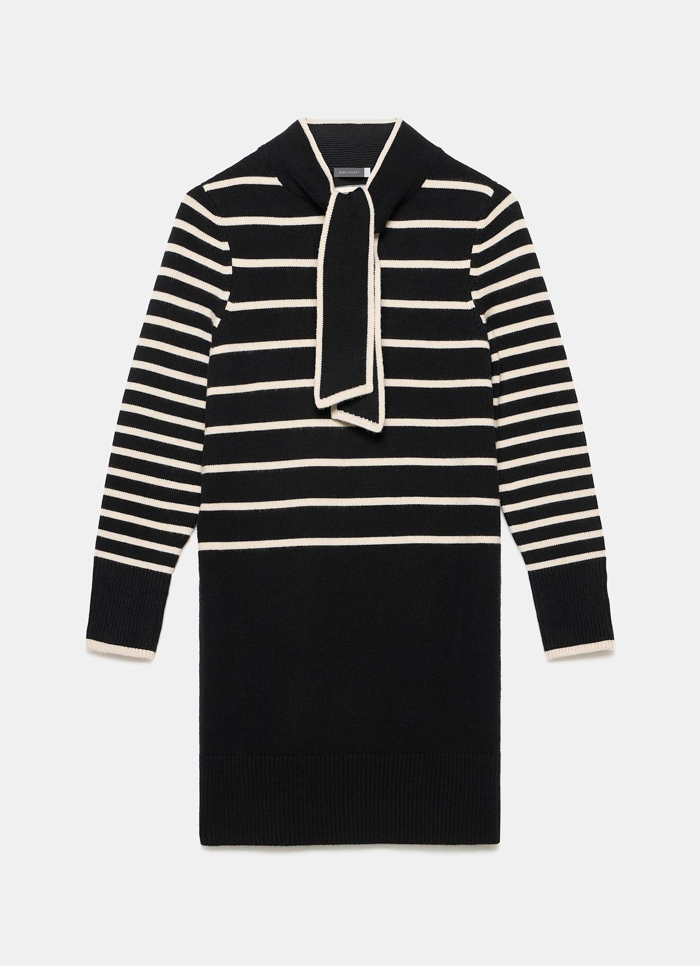 Black Striped Scarf Detail Knit Mini Dress