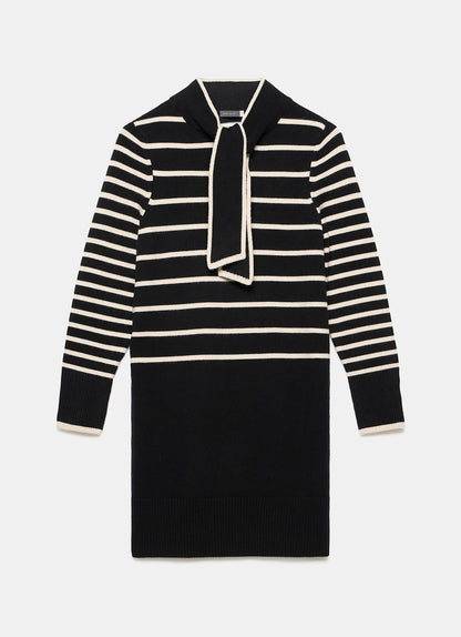 Black Striped Scarf Detail Knit Mini Dress