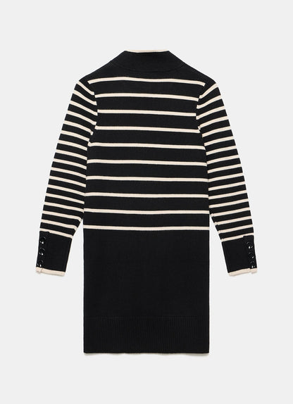 Black Striped Scarf Detail Knit Mini Dress