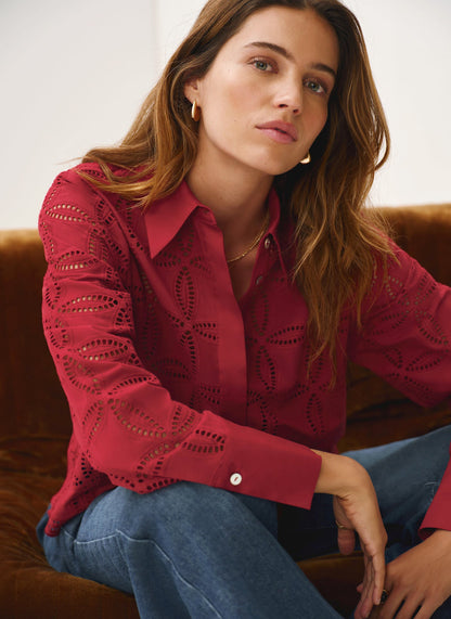Red Broderie Cropped Shirt