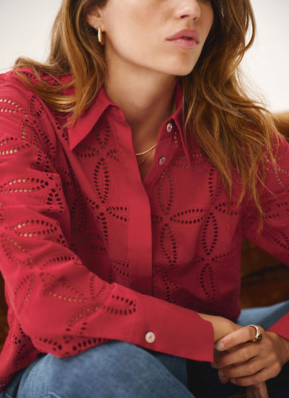 Red Broderie Cropped Shirt