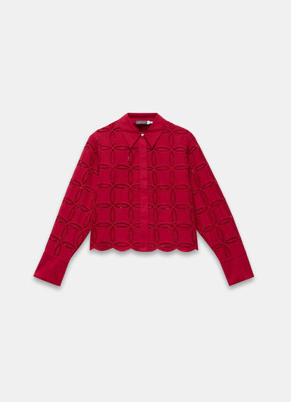 Red Broderie Cropped Shirt