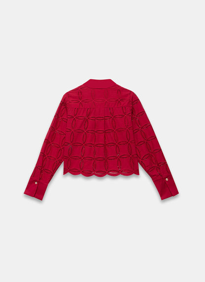 Red Broderie Cropped Shirt