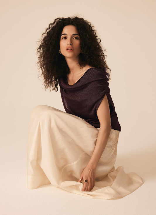 Burgundy Cowl Neck Knit Top