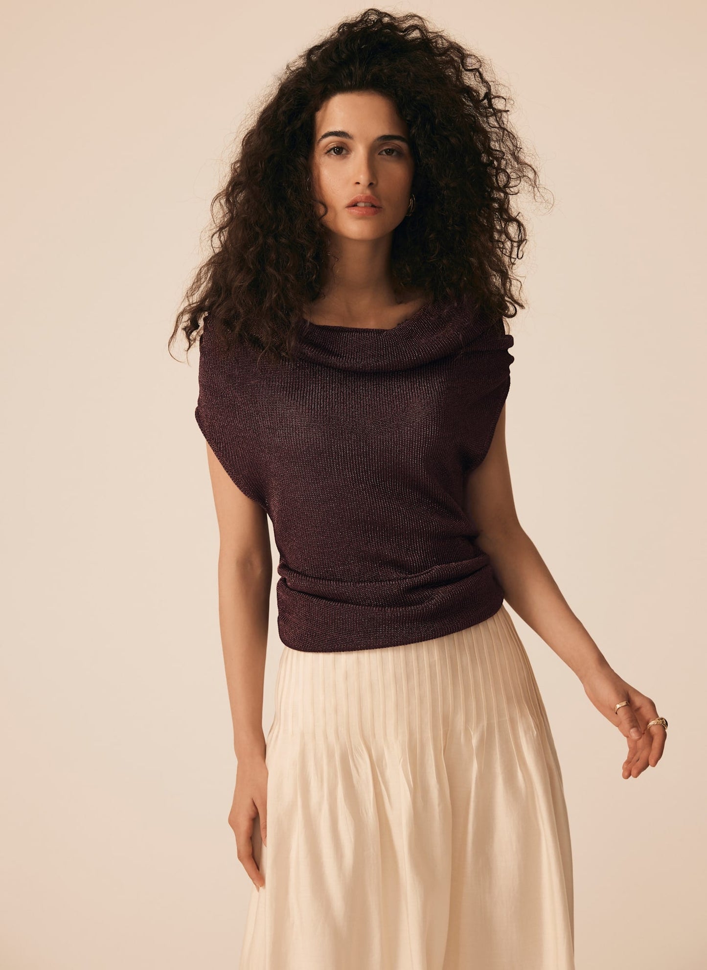 Burgundy Cowl Neck Knit Top