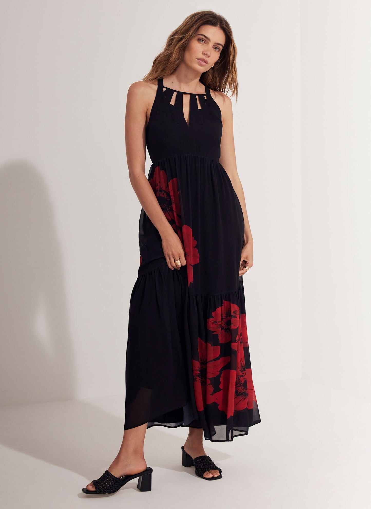 Black Floral Print Maxi Dress