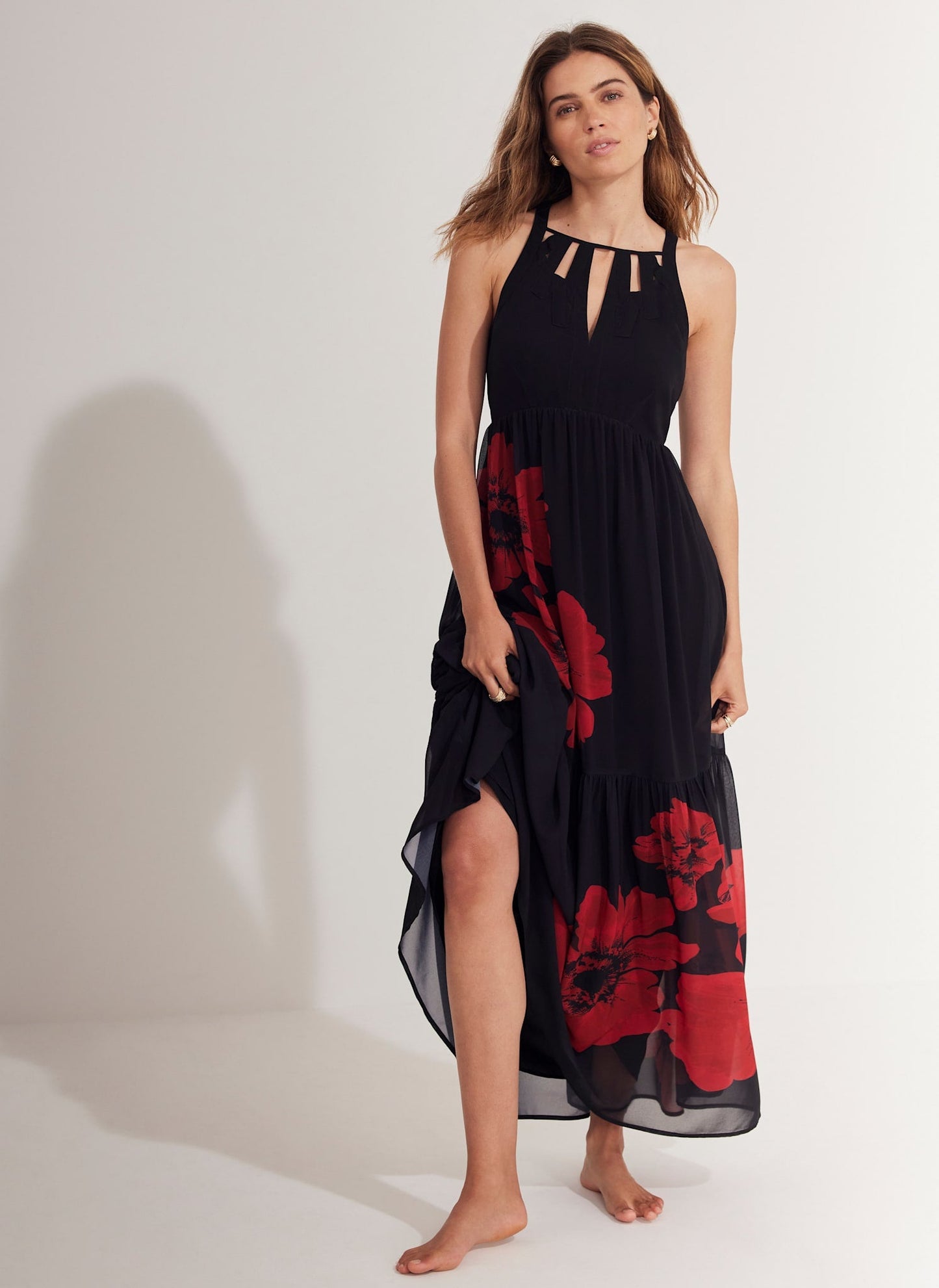 Black Floral Print Maxi Dress
